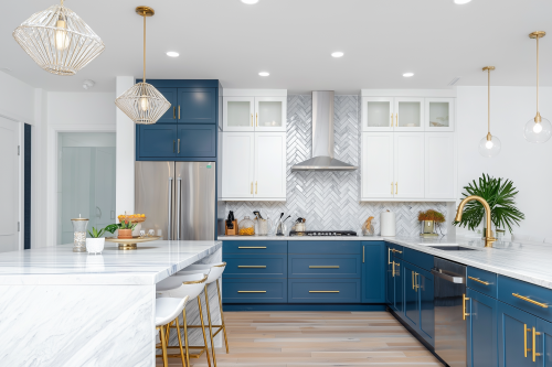 Modern kitchen with blue cabinets