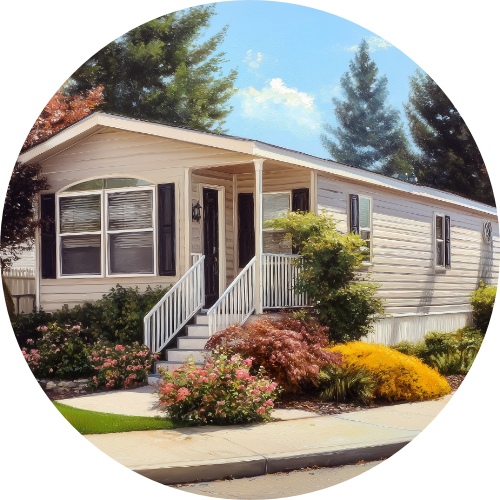 Mobile home with landscaping